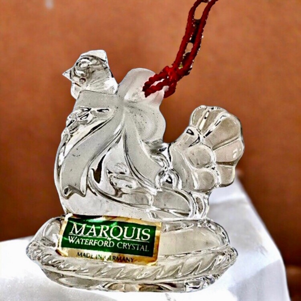 Waterford Marquis Crystal CHICKEN Christmas Ornament with Tassel & Sticker